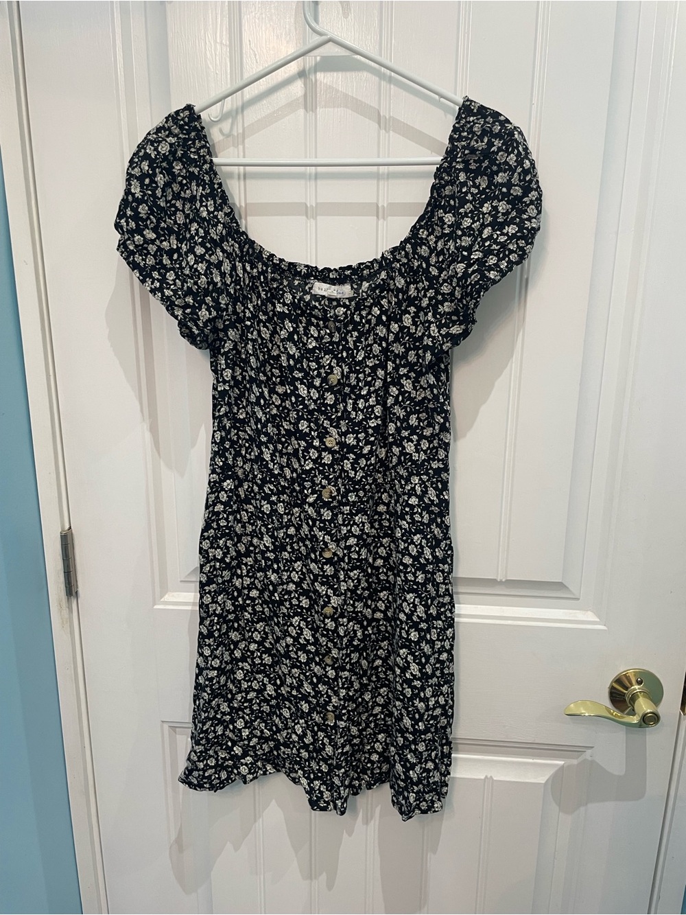Black Floral Button-Front Midi Dress